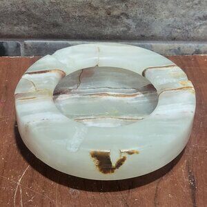 Vintage Natural Stone Onyx Ashtray Broken Repaired